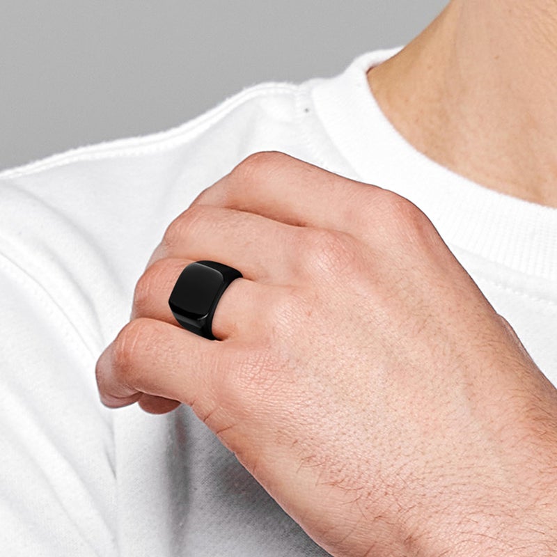 ENHONG Mens Rings Stainless Steel Square Signet Rings for Men,Black Pinky Thumb Ring for Dad Father Jewelry Gift for Him,Men's Ring for Biker Size 11 - Image 3